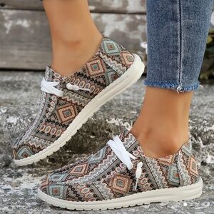 Geometric Print Women's Casual Canvas Flats